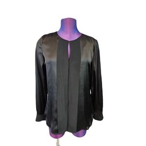 Coldwater Creek Black Satin & Chiffon Button Down Blouse Size 4 Women's M7